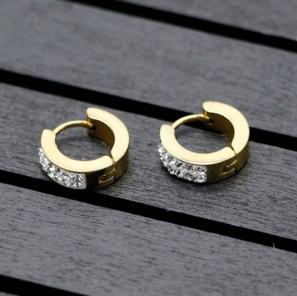 Stainless Steel Rhinestone Earrings - Picture 2 of 2